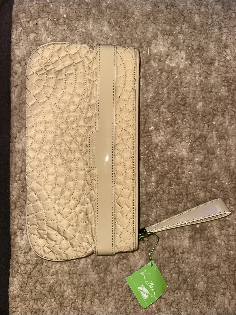 Vera Bradley Cream Quilted Wristlet Clutch with Turn-Lock Detail